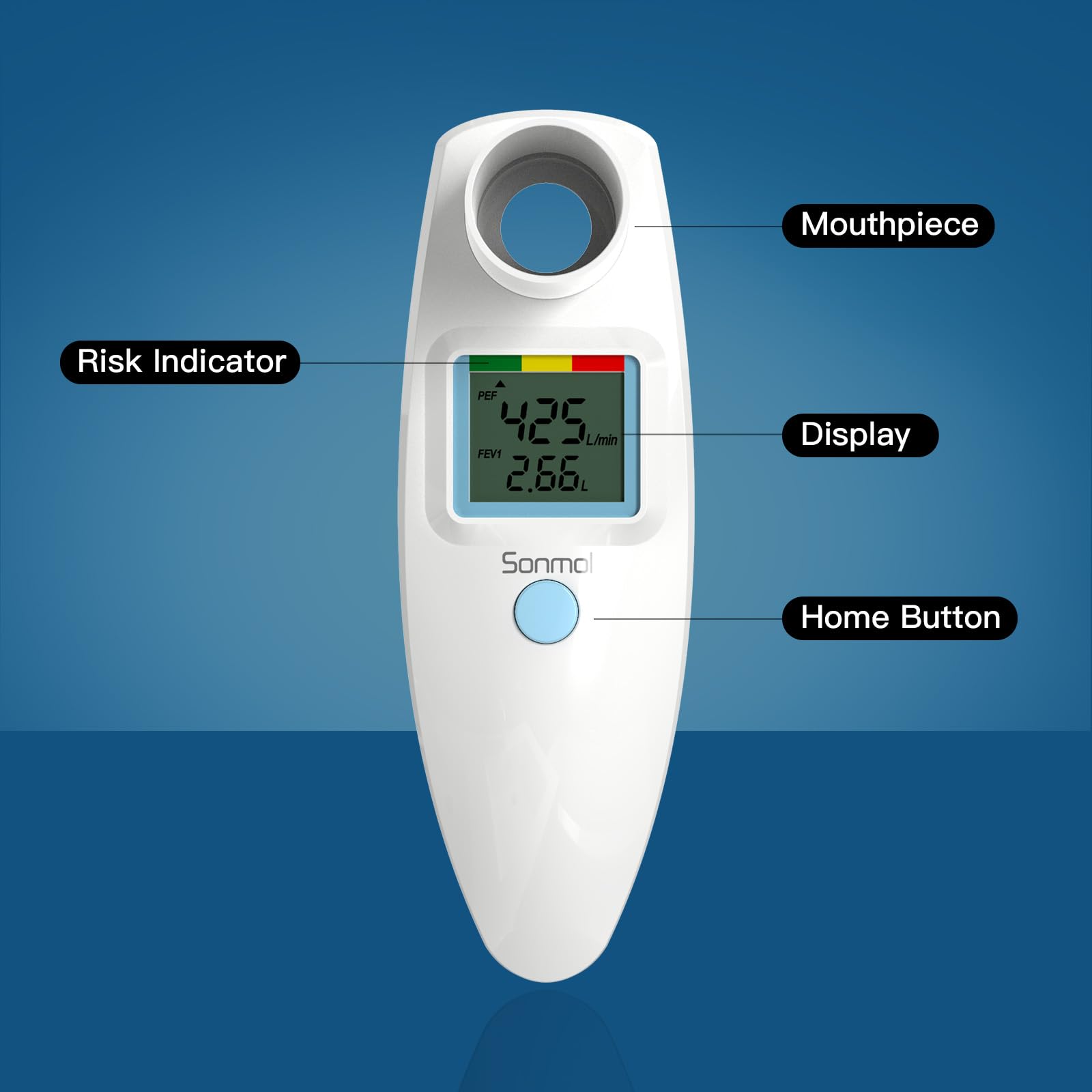 Peak Flow Meter Portable Spirometer Measure PEF & FEV1 Lung Tester with Red Yellow Green Risk Indicator for Asthma COPD for Adult Kids