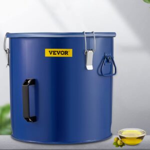 vevor fryer grease bucket 10.1 gal, oil disposal caddy steel fryer oil bucket w/rust-proof coating 37.9l oil transport container w/lid & lock clips oil caddy w/filter bag for cooking oil filtering