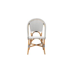 HomeStock Baroque Bliss French Black and White Weaving and Natural Brown Rattan Indoor and Outdoor Bistro Chair