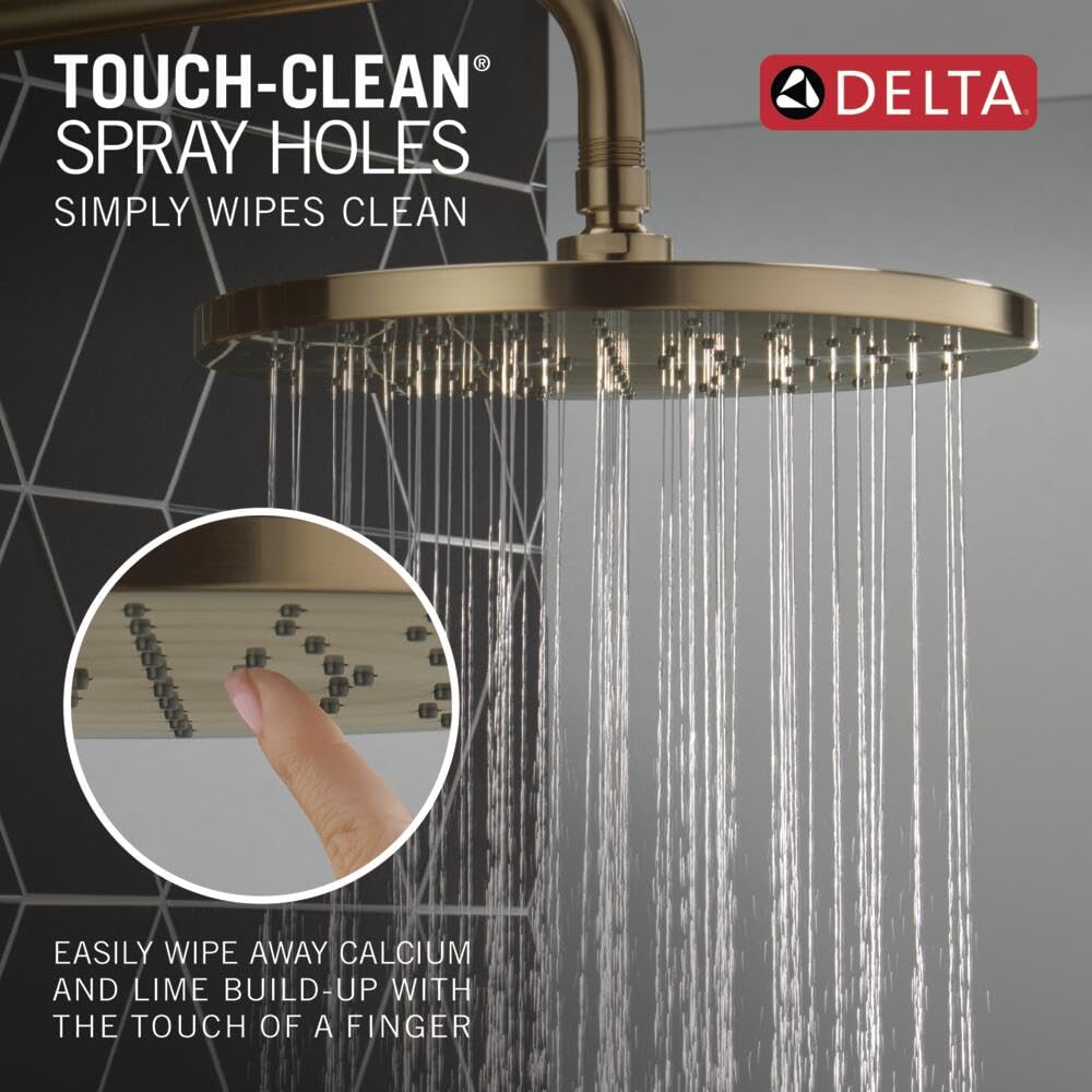 Delta Faucet Modern Raincan Round Single-Function Shower Valve Trim Kit Gold, Shower Faucet Set, Rainfall Shower Head Gold, Delta Shower Kit, Champagne Bronze T14269-CZ-PP (Valve Not Included)