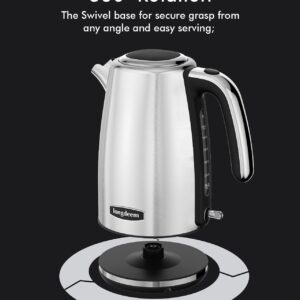 LONGDEEM Electric Kettle Stainless Steel 1.7L - 1500W Quick Boil, Retro Style, Auto Shut-Off, Boil Dry Protection with Filter & Water Gauge - Perfect for Tea, Hot Water