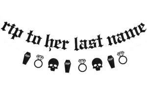 sursurprise gothic bachelorette party decorations, rip to her last name banner, old english emo bridal shower engagement wedding party supplies