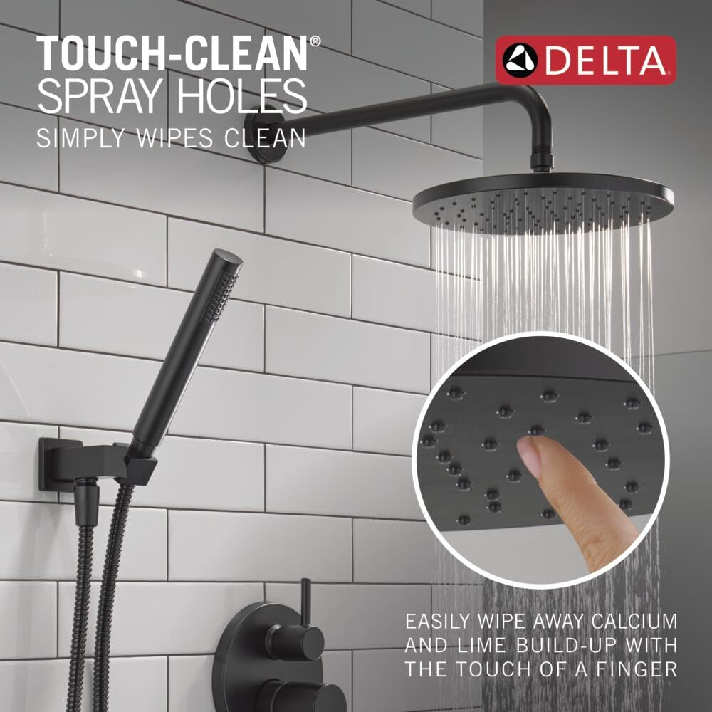 Delta Faucet Modern Raincan 2-Setting Round Shower System Including Rain Shower Head and Handheld Spray Black, Rainfall Shower System Brushed Black, Shower Valve Trim Kit, Matte Black 342702-BL