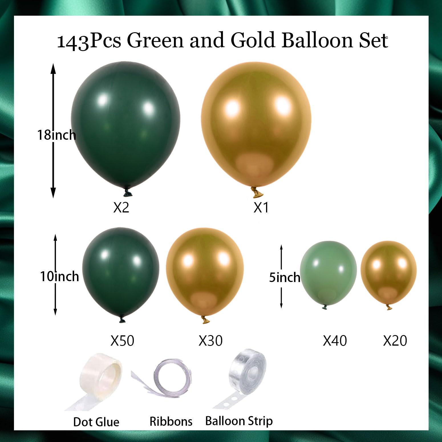 143Pc Emerald Green and Gold balloon Garland Dark Green Metalic Gold Balloons Arch Set Forest Green Decorations for Baby Showers, Birthdays, Weddings, Christma Holiday Hunting Themed Events