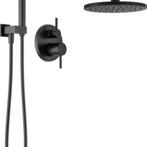 Delta Faucet Modern Raincan 2-Setting Round Shower System Including Rain Shower Head and Handheld Spray Black, Rainfall Shower System Brushed Black, Shower Valve Trim Kit, Matte Black 342702-BL