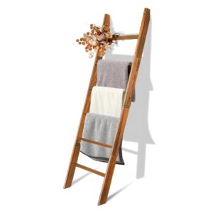 6-tier blanket ladder wooden,100% pine,towel holder rack with anti-slip construction,home decor,easy assembly,rustic farmhouse blanket,quilt,towel,scarf ladder shelf for living room bedroom bathroom