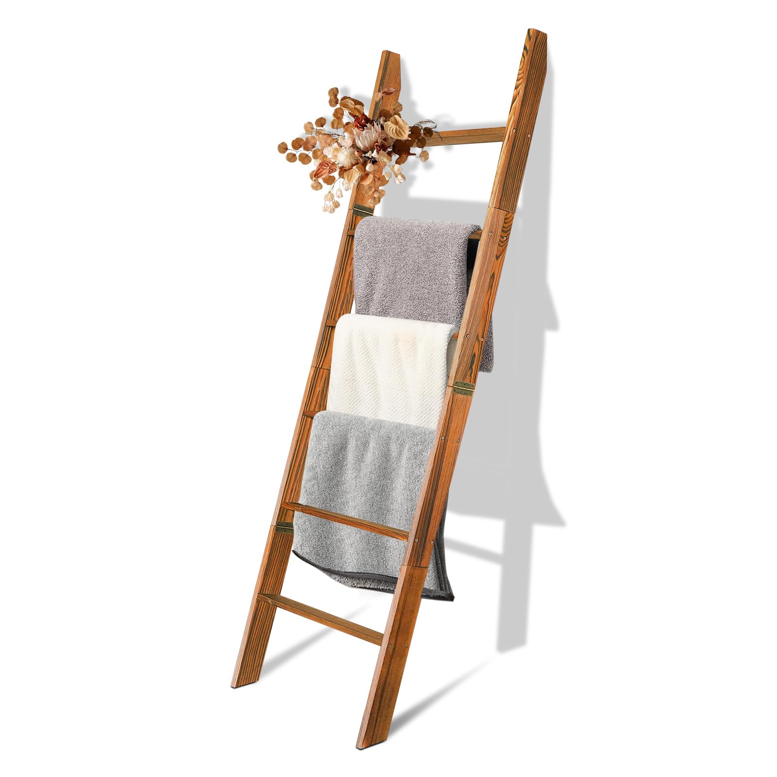 6-Tier Blanket Ladder Wooden,100% Pine,Towel Holder Rack with Anti-Slip Construction,Home Decor,Easy Assembly,Rustic Farmhouse Blanket,Quilt,Towel,Scarf Ladder Shelf for Living Room Bedroom Bathroom