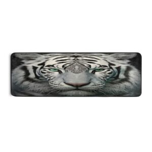 xigua white tiger with green eyes non-slip runner rug area rug washable rectangle rug for bedroom living room bathroom hallways home decor 72x24 inches#261