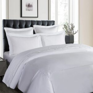 hotel grand white duvet cover set king size - tencel cotton blend comforter cover 3 pieces with colored embroidery, 1 duvet cover 108" x 98" with button closure and 2 pillow shams