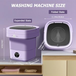 Portable Washing Machine, 11L Large Capacity Washing Machine, Mini Foldable Washer for Deep Cleaning of baby clothes and underwear, Small Washer with 3 Modes for Dormitories, RV, Apartments.(Purple)