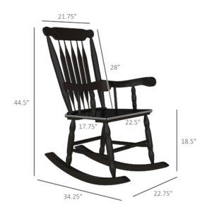 Outsunny Outdoor Wood Rocking Chairs Set of 2, 350 lbs. Porch Rockers with High Back for Garden, Patio, Balcony, Black