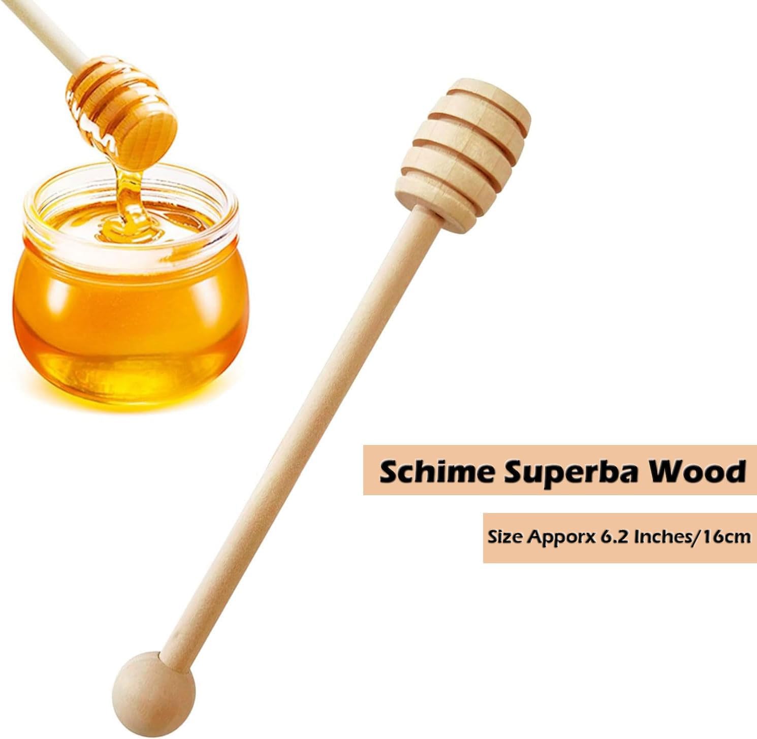 2 Piece Wooden Honey Dipper Mixing Stirrer Honey Drizzler Stick Smooth Honey Drizzle Mixing Wooden Wand Spoon (6.2 inches)