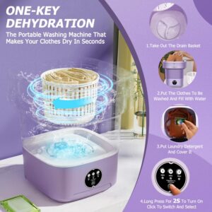 Portable Washing Machine, 11L Large Capacity Washing Machine, Mini Foldable Washer for Deep Cleaning of baby clothes and underwear, Small Washer with 3 Modes for Dormitories, RV, Apartments.(Purple)