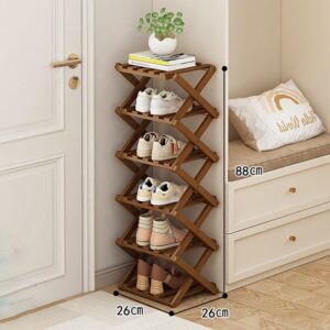 Narrow Shoe Rack - Shoe Storage Organiser- Vertical Bamboo Foldable Shoes Shelf for Entryway, Closet, Bedroom, Hallway ([tawny] 6 layers)