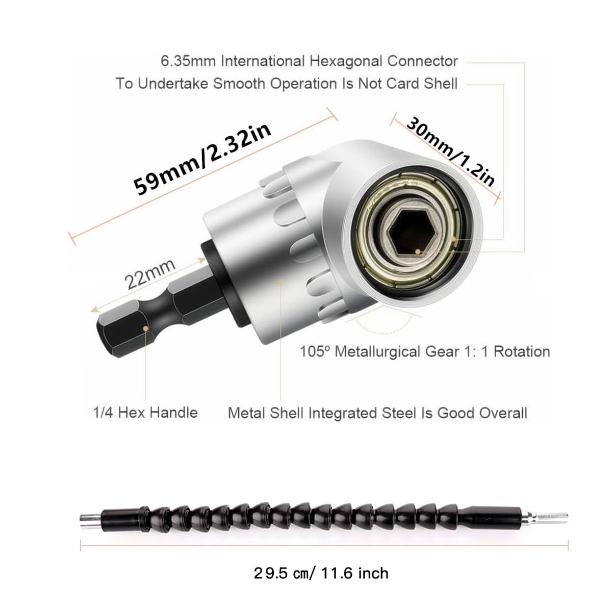 Flexible Drill Bit Extension, Hex Shank 105° Right Angle Drill, 3Pcs Drill Bit Holder Extension, 3Pcs 1/4 3/8 1/2" Universal Socket Adapter, 11.6 inch Screwdriver Soft Shafts, Screwdriver Bit Kit