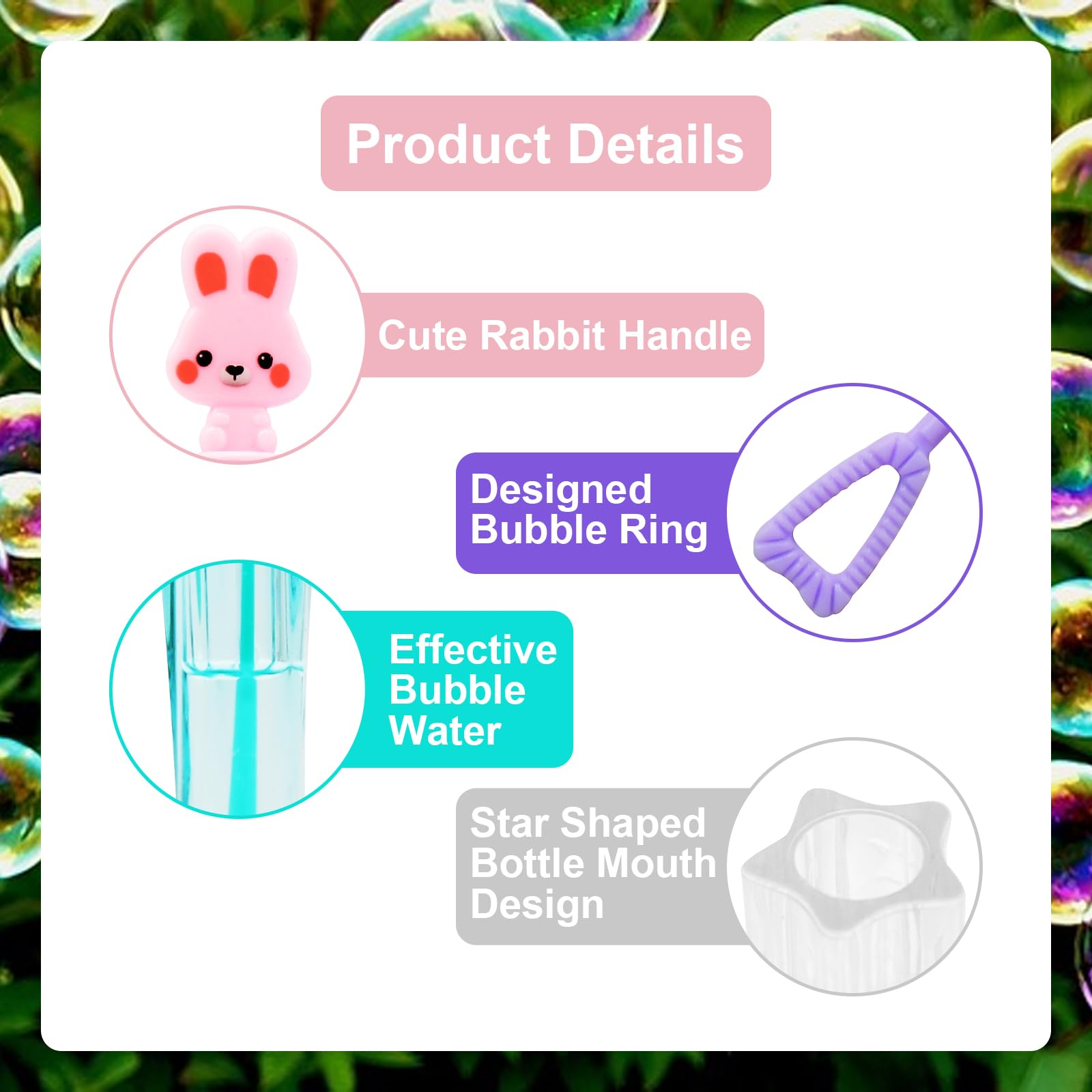 24 Pack Bunny Bubble for Kids - 4 Colors Mini Rabbit Bubble Wands Bulk with Bubbles Refill Solution Toys for Spring Easter Basket Goodie Bag Stuffers Birthday Gifts Supplies and Classroom Prizes Favor