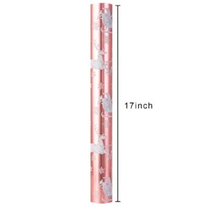 Homeral Pink Christmas Wrapping Paper Roll-46.8 sq.ft. (17in x 33ft) Pink Santa, Sleigh, Reindeer, Snowflake with Metallic Shine for Christmas, New Year Celebration, Party