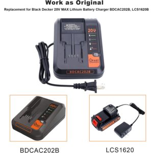 2 Amp Fast Charger Replacement for Black & Decker 20V MAX Lithium Battery Charger BDCAC202B,Compatible with Black and Decker 12V 20V Lithium Battery LBXR20 LBXR2020 LBX12 LBXR4020