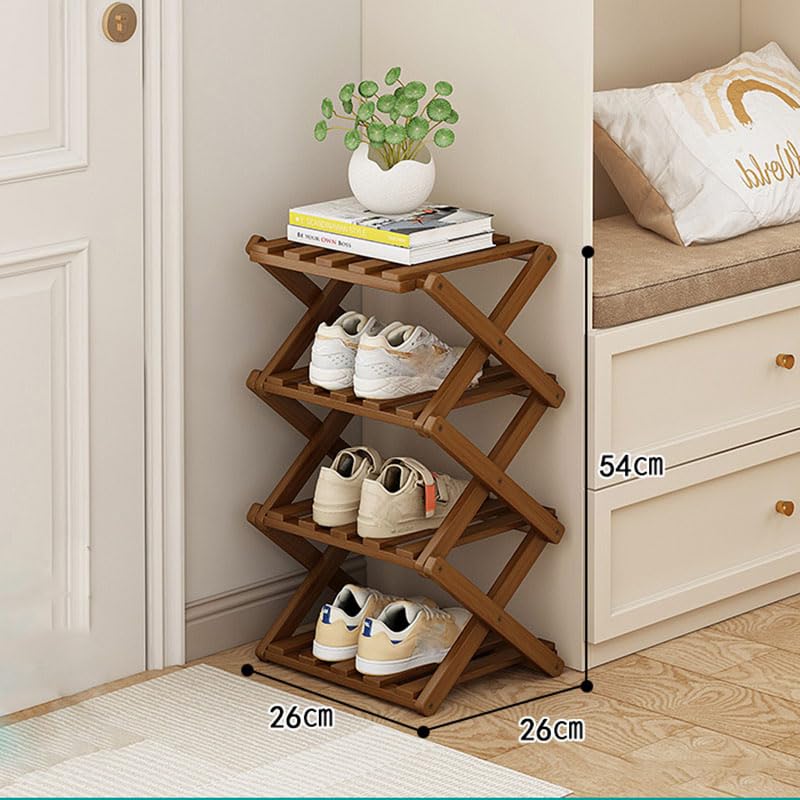 Narrow Shoe Rack - Shoe Storage Organiser- Vertical Bamboo Foldable Shoes Shelf for Entryway, Closet, Bedroom, Hallway ([tawny] 4 layers)