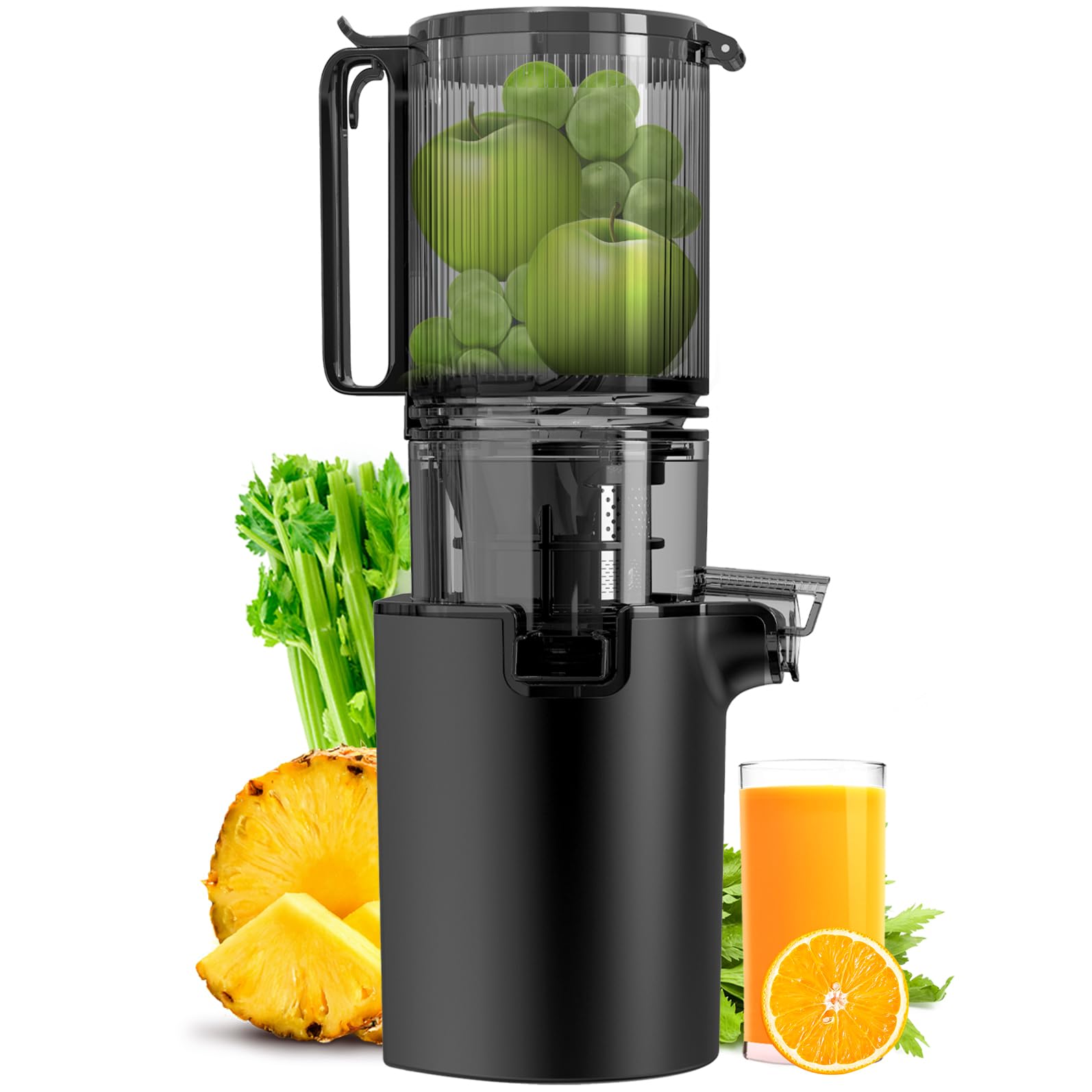 Masticating Juicer Machines, 4.1-inch (104MM) Slow Cold Press Juicer with Extra Wide Feed Chute, Pure Juicer Machine for Vegetables and Fruits, Easy to Clean with Brush