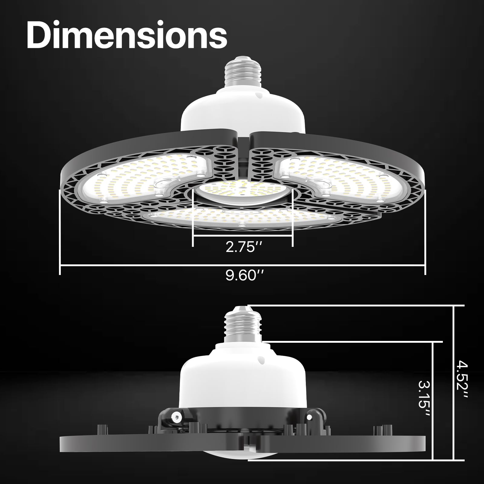 HYPERLITE LED Garage Lights 60W, 9000LM Adjustable LED Garage Ceiling Lights, 3 Panel LED Attic Light Compatible for E26 Socket for Workshop Garage Warehouse Attic Pole Barn Gym-2pack