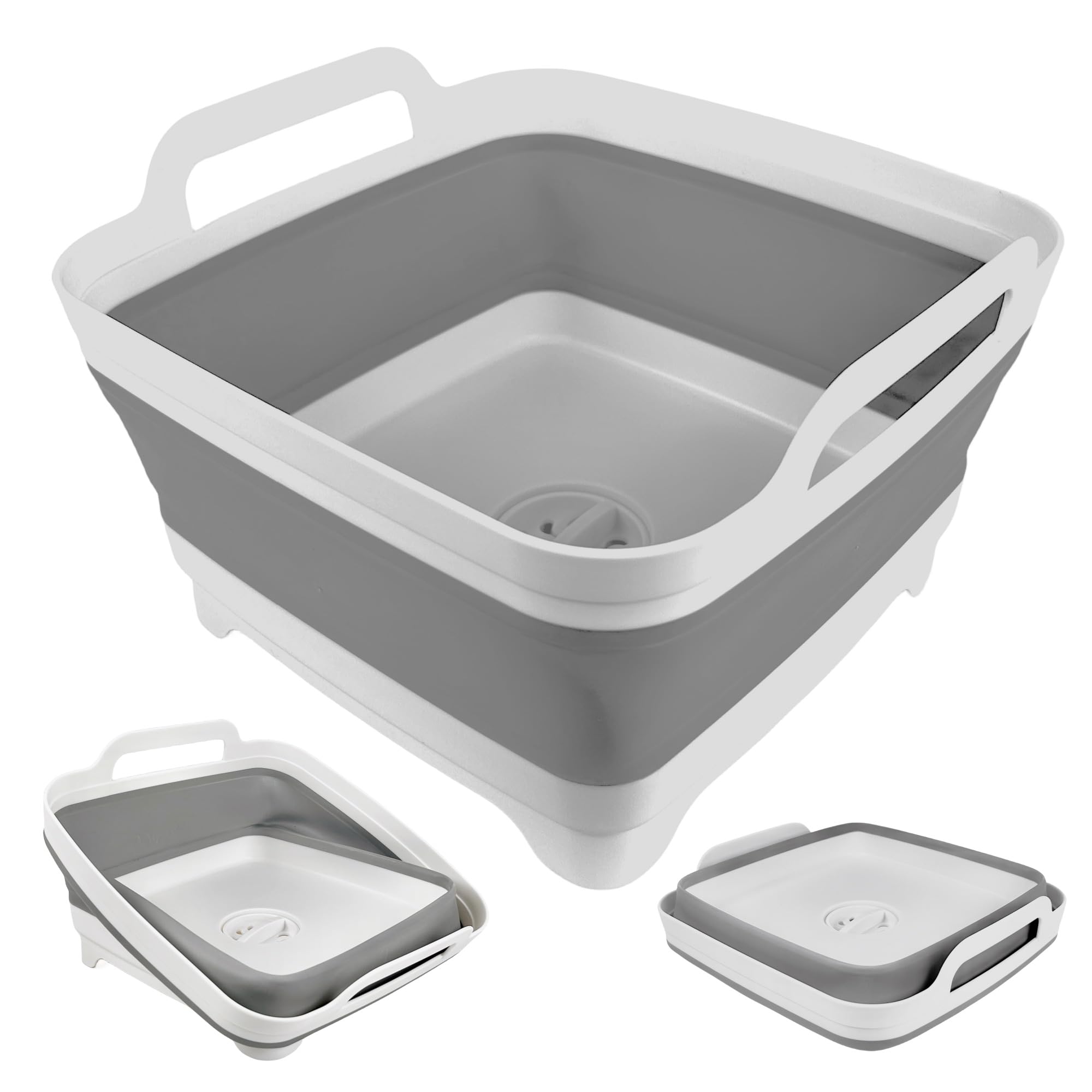 GIMWA Collapsible Wash Basin for Baby Bottles with Drain Plug, 2.4 Gallons Space-Saving Camping Sink for RV, Collapsible Dish Tub (Gray)