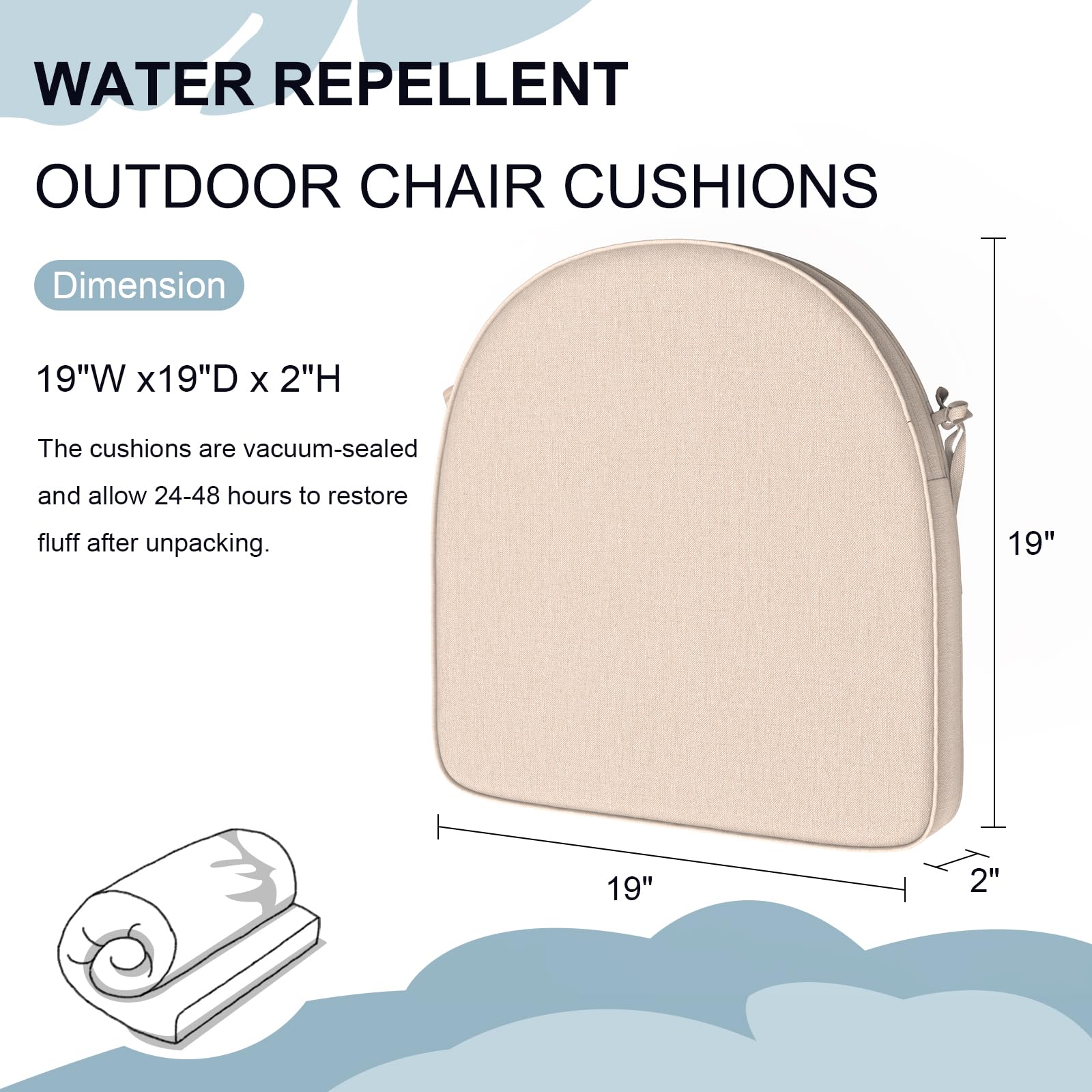 DYTXIII Set of 2 Outdoor Chair Cushions 19"x19"x2",Water Repellent Patio Seat Cushion with Ties and Removable Covers,Dining Chair Cushions for Indoor Kitchen Yard and Patio Furniture,Beige