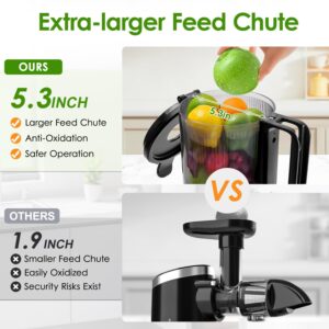 Masticating Juicer Machines, 4.1-inch (104MM) Slow Cold Press Juicer with Extra Wide Feed Chute, Pure Juicer Machine for Vegetables and Fruits, Easy to Clean with Brush