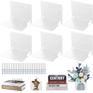 invisible floating bookshelves for wall, set of 6 heavy-duty floating bookshelf wall mounted, large size iron wall shelves book shelf organizer for bedroom living room office wall decor (white)