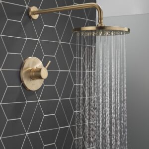 Delta Faucet Modern Raincan Round Single-Function Shower Valve Trim Kit Gold, Shower Faucet Set, Rainfall Shower Head Gold, Delta Shower Kit, Champagne Bronze T14269-CZ-PP (Valve Not Included)