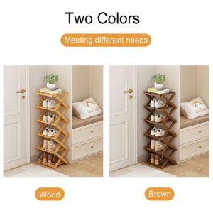 Narrow Shoe Rack - Shoe Storage Organiser- Vertical Bamboo Foldable Shoes Shelf for Entryway, Closet, Bedroom, Hallway ([tawny] 6 layers)