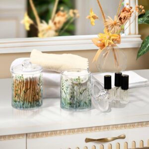 YETTASBIN Green Leaves Clear Plastic Apothecary Jars 4 Pack, 14 oz Qtip Holder Dispenser with Lid, Clear Bathroom Storage Canister for Cotton Ball, Cotton Swab, g337490891p746c790s1725