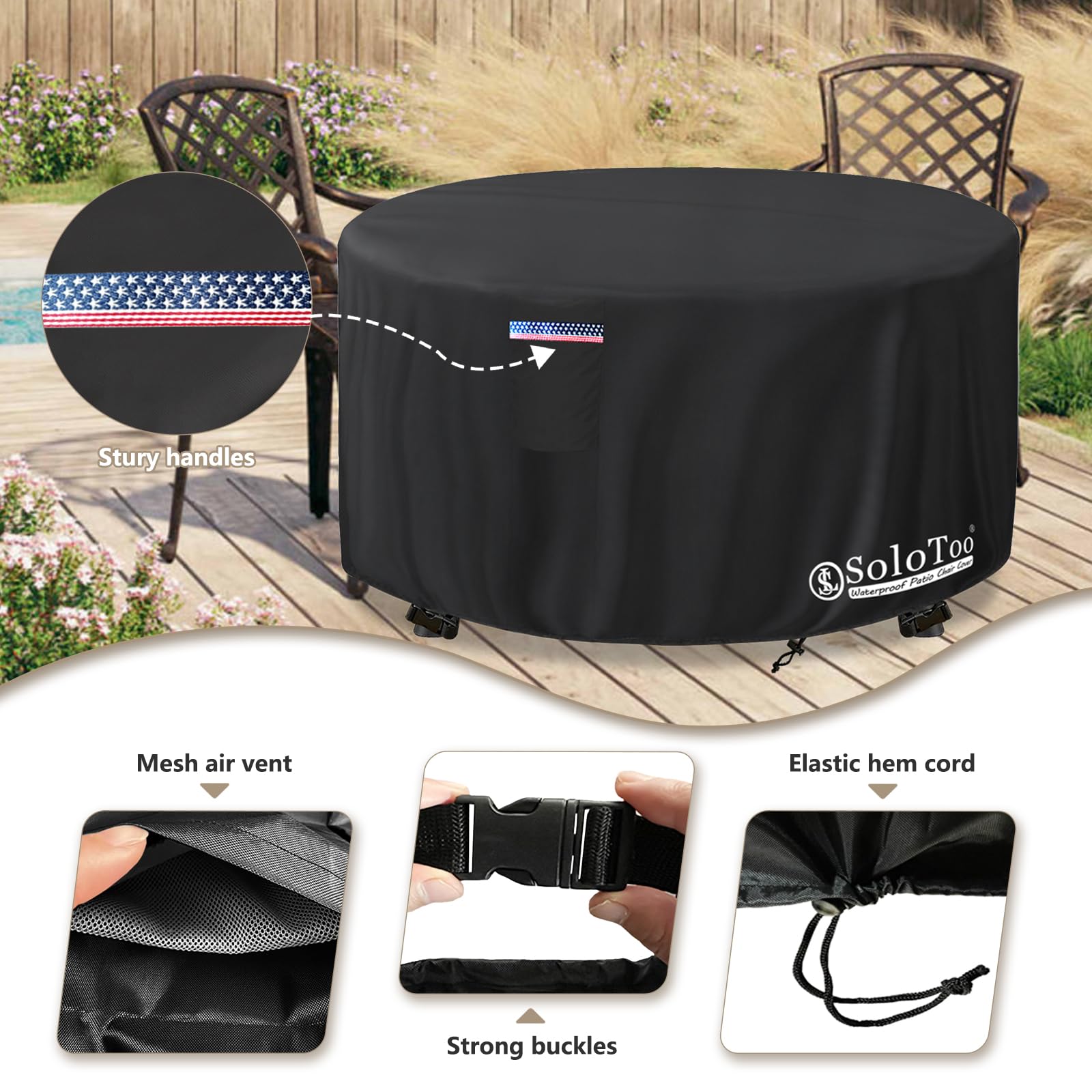 SoloToo Outdoor Round Table Cover Waterproof,36 Inch Round Patio Table Cover Used for Garden,Lawn and Backyard - 36 x 28 Inch (Black)