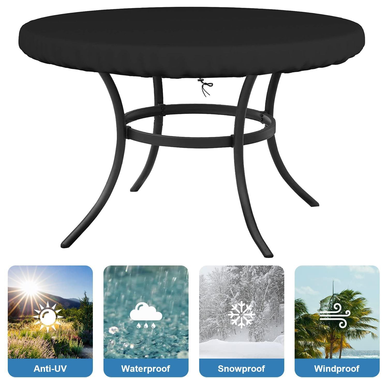 Ziewee Round Outdoor Table Cover Waterproof 60" Dia x 6" H Round Patio Furniture Covers 600D Patio Table Top Cover for Table and Chair Sets Rainproof & Windproof Anti-UV Patio Table Cover 150x15cm