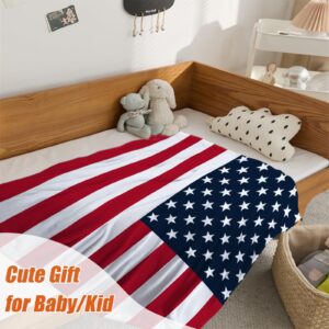 YeeJu American Flag Throw Blanket Kids Small Patriotic 4th of July Memorial Day Fourth of July Blanket Girl Boy Baby Couch Soft Blankets Red White Blue Stars Stripes Veteran Blanket 40x50