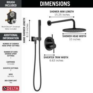 Delta Faucet Modern Raincan 2-Setting Round Shower System Including Rain Shower Head and Handheld Spray Black, Rainfall Shower System Brushed Black, Shower Valve Trim Kit, Matte Black 342702-BL