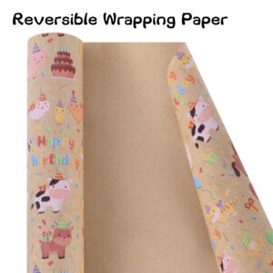 Aimyoo Farm Animal Kids Kraft Birthday Wrapping Paper Jumbo Roll, Baby Barn Animal Gift Wrap Paper 17 in x 60 ft