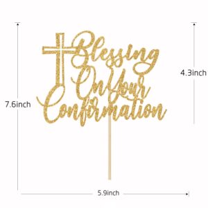 Blessing On Your Confirmation Cake Topper, Religious Baptism Cake Decorations, Christening Wedding Baby Shower Party Decorations, Gold Glitter