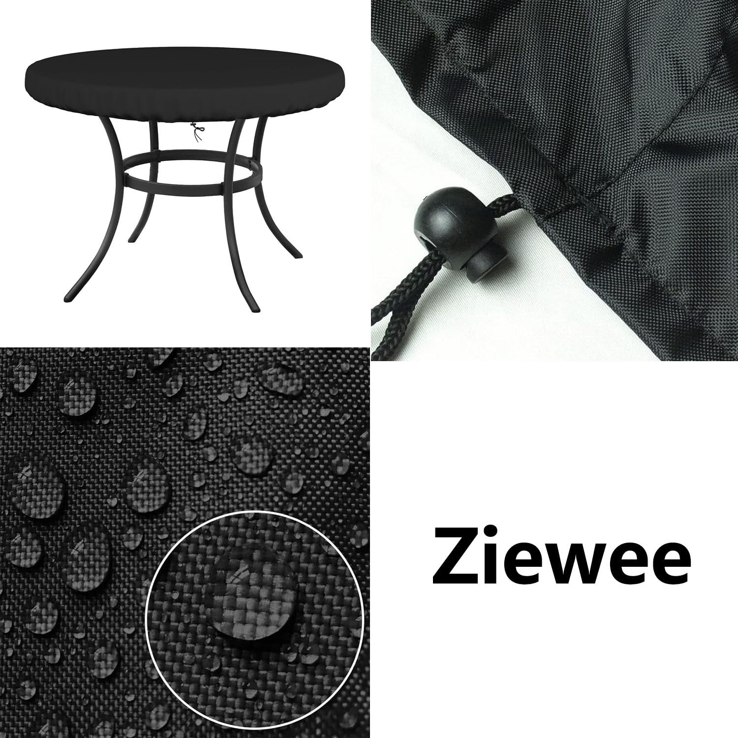 Ziewee Round Outdoor Table Cover Waterproof 60" Dia x 6" H Round Patio Furniture Covers 600D Patio Table Top Cover for Table and Chair Sets Rainproof & Windproof Anti-UV Patio Table Cover 150x15cm