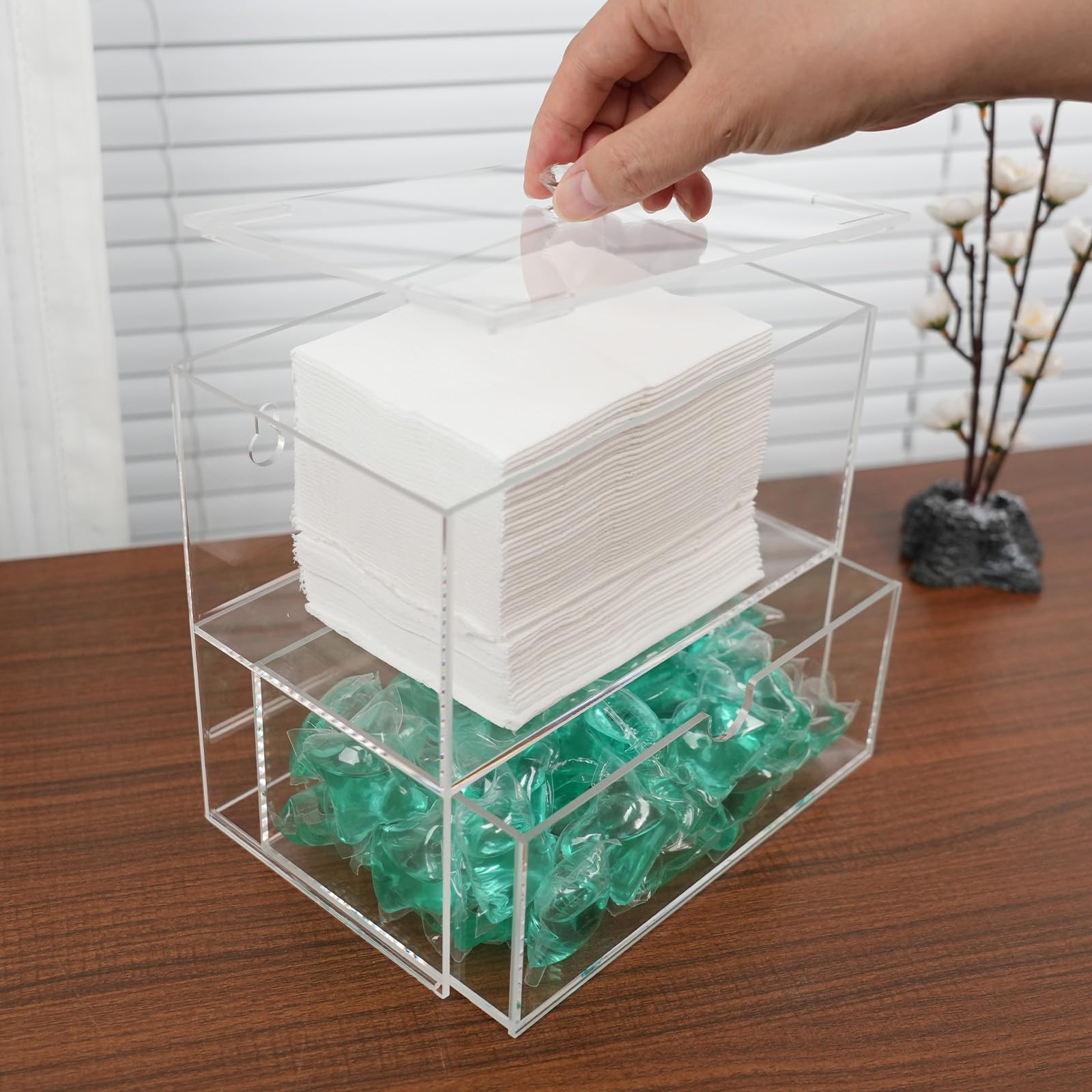 popbricks Acrylic Dryer Sheet Holder Box, Laundry Pod Container Dispenser, Laundry Room Organization and Storage