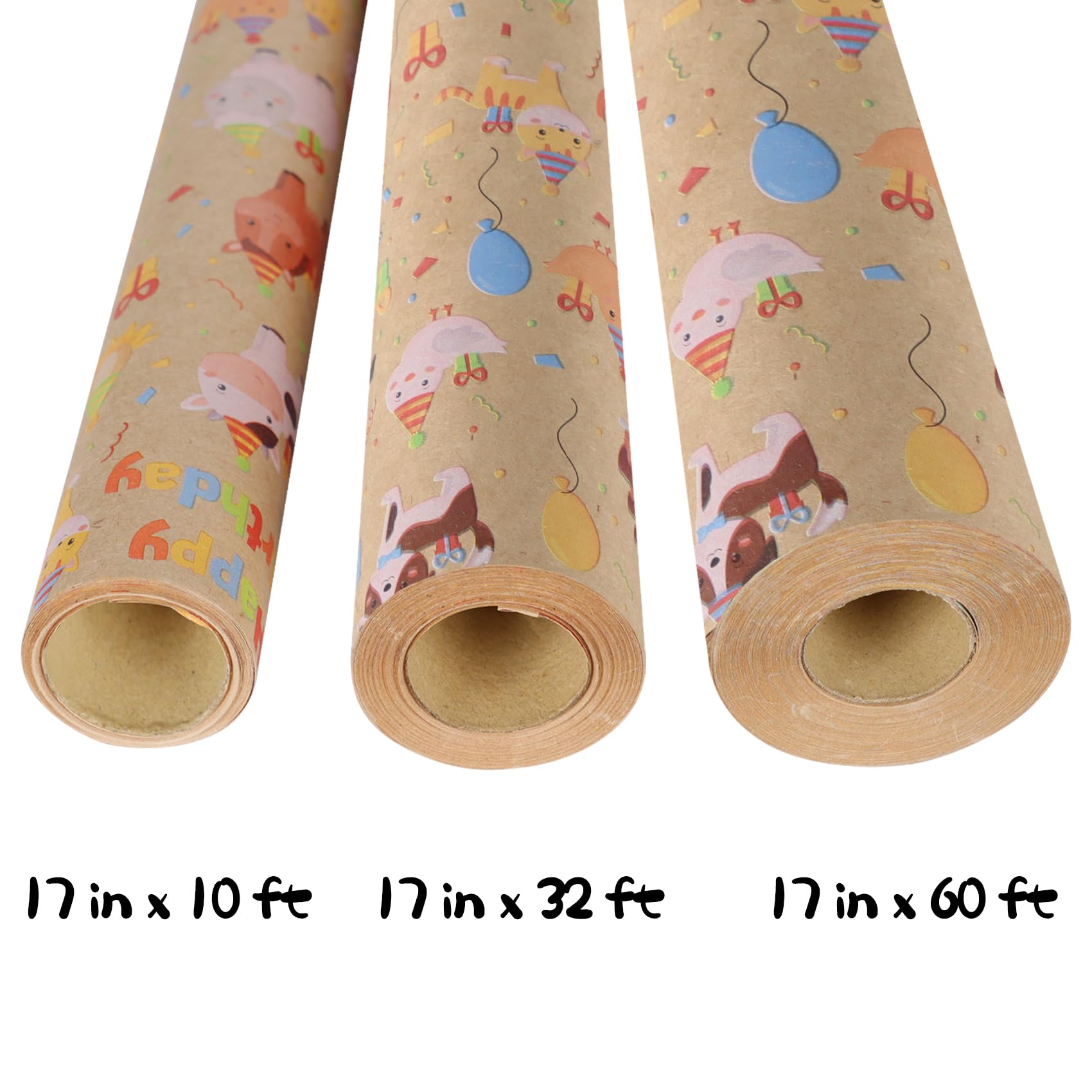 Aimyoo Farm Animal Kids Kraft Birthday Wrapping Paper Jumbo Roll, Baby Barn Animal Gift Wrap Paper 17 in x 60 ft