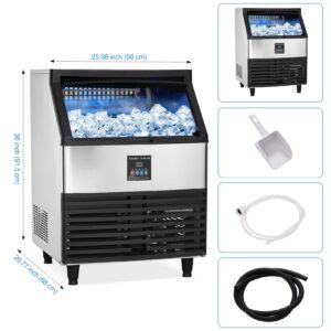 Commercial Ice Maker Machine, 300LBS/24H with 100LBS Large Storage Bin, 160Pcs Clear Cube Ice for Restaurant Bar, Self Cleaning Freestanding Ice Maker