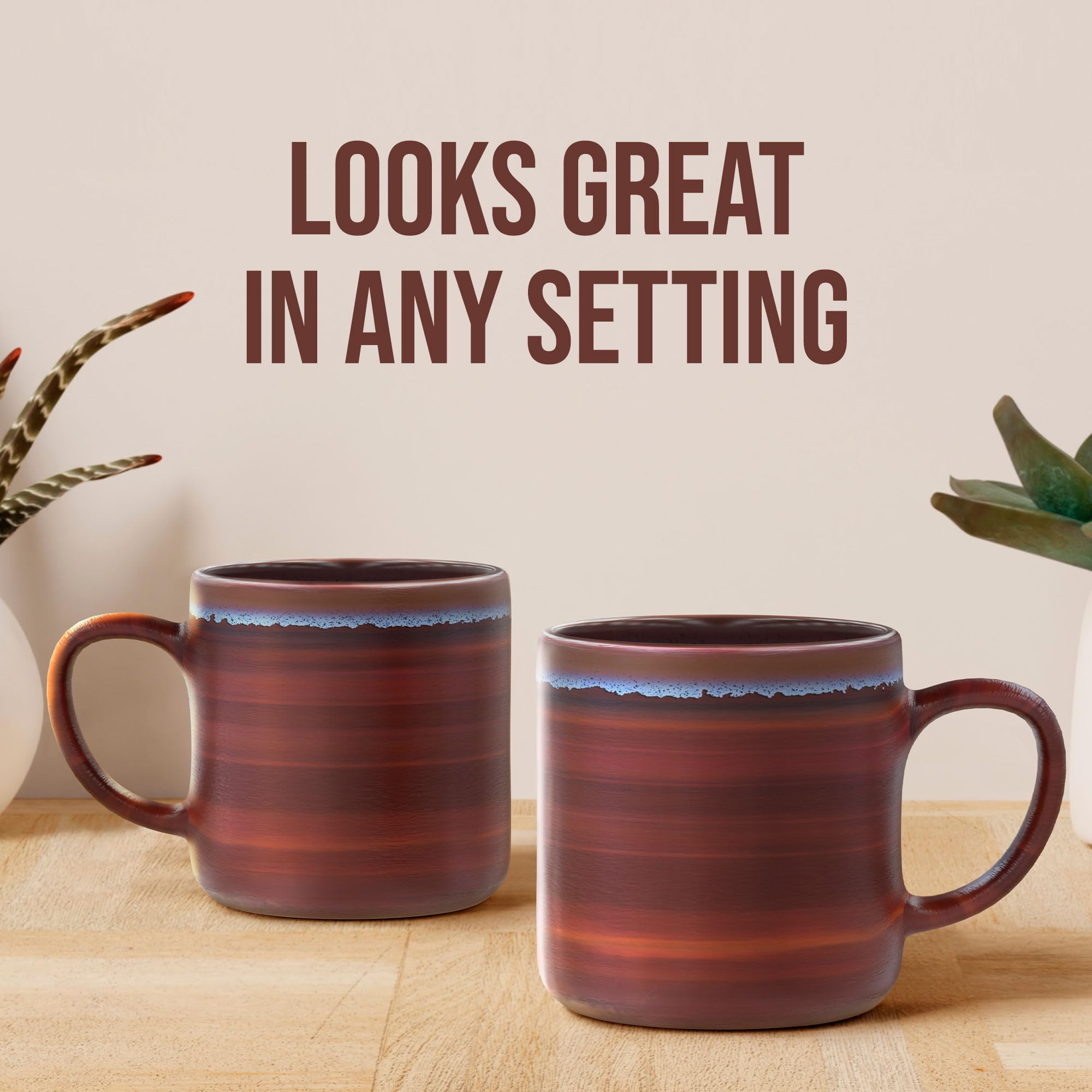 American Atelier Ceramic Glazed Jumbo Coffee Mugs | Set of 2 | Big Tea Mugs with Large Handle Design | Dishwasher and Microwave Safe | Made of Stoneware | 21oz (Mauve)