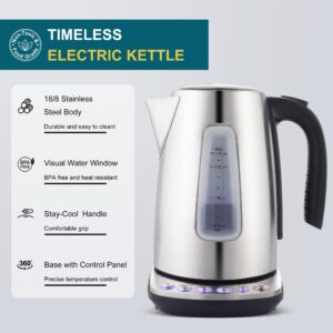 KEINVE Electric Kettle Temperature Control with 4 Presets, 1.7L Hot Water Kettle Electric, Stainless Steel Tea Pot Kettle for Boiling Water, 1H Keep Warm, Fast Boiling Water Boiler & Heater