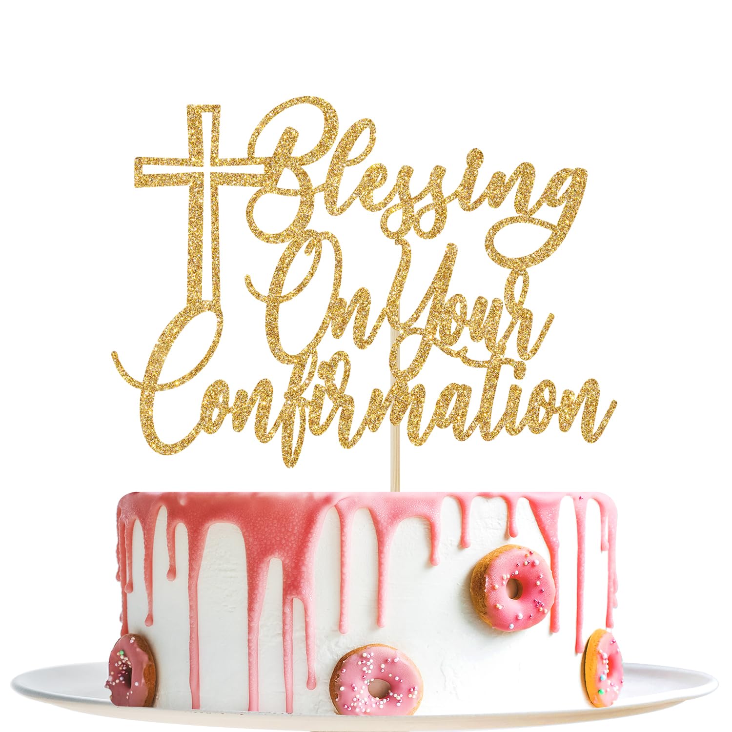 Blessing On Your Confirmation Cake Topper, Religious Baptism Cake Decorations, Christening Wedding Baby Shower Party Decorations, Gold Glitter