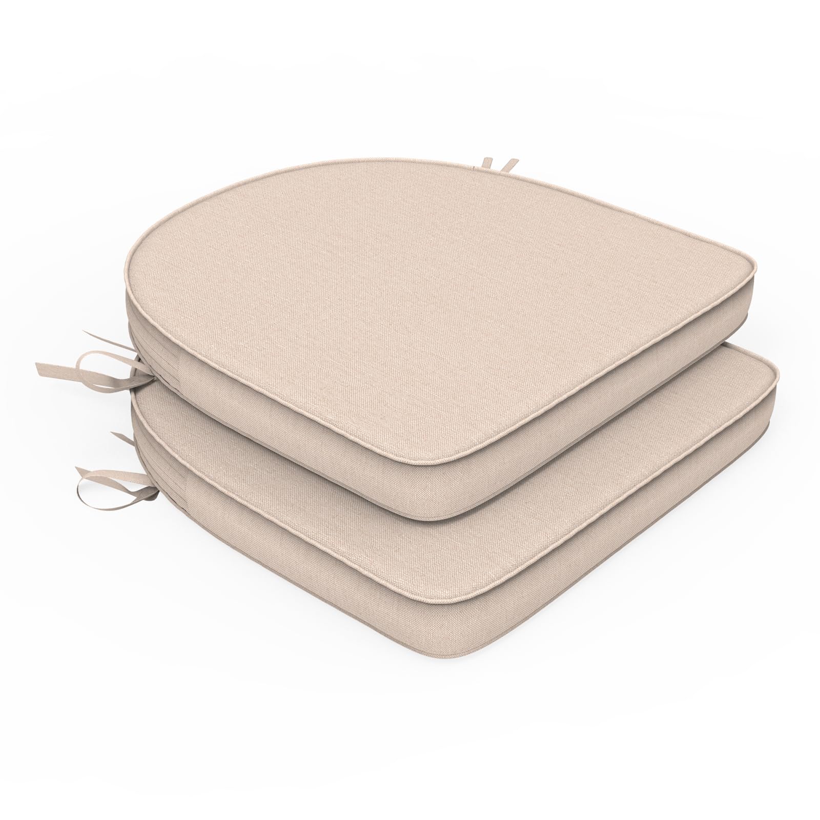 DYTXIII Set of 2 Outdoor Chair Cushions 19"x19"x2",Water Repellent Patio Seat Cushion with Ties and Removable Covers,Dining Chair Cushions for Indoor Kitchen Yard and Patio Furniture,Beige