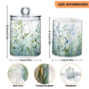 YETTASBIN Green Leaves Clear Plastic Apothecary Jars 4 Pack, 14 oz Qtip Holder Dispenser with Lid, Clear Bathroom Storage Canister for Cotton Ball, Cotton Swab, g337490891p746c790s1725