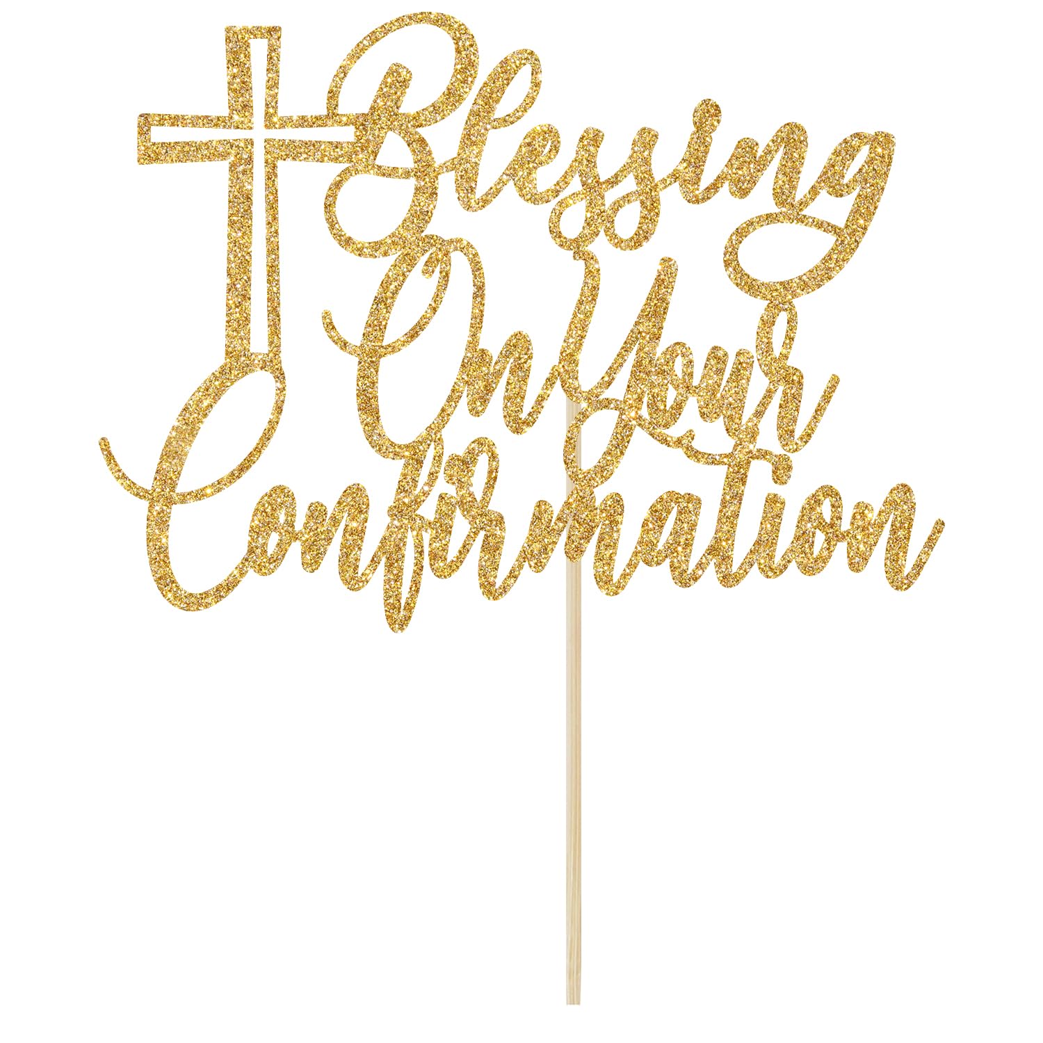 Blessing On Your Confirmation Cake Topper, Religious Baptism Cake Decorations, Christening Wedding Baby Shower Party Decorations, Gold Glitter