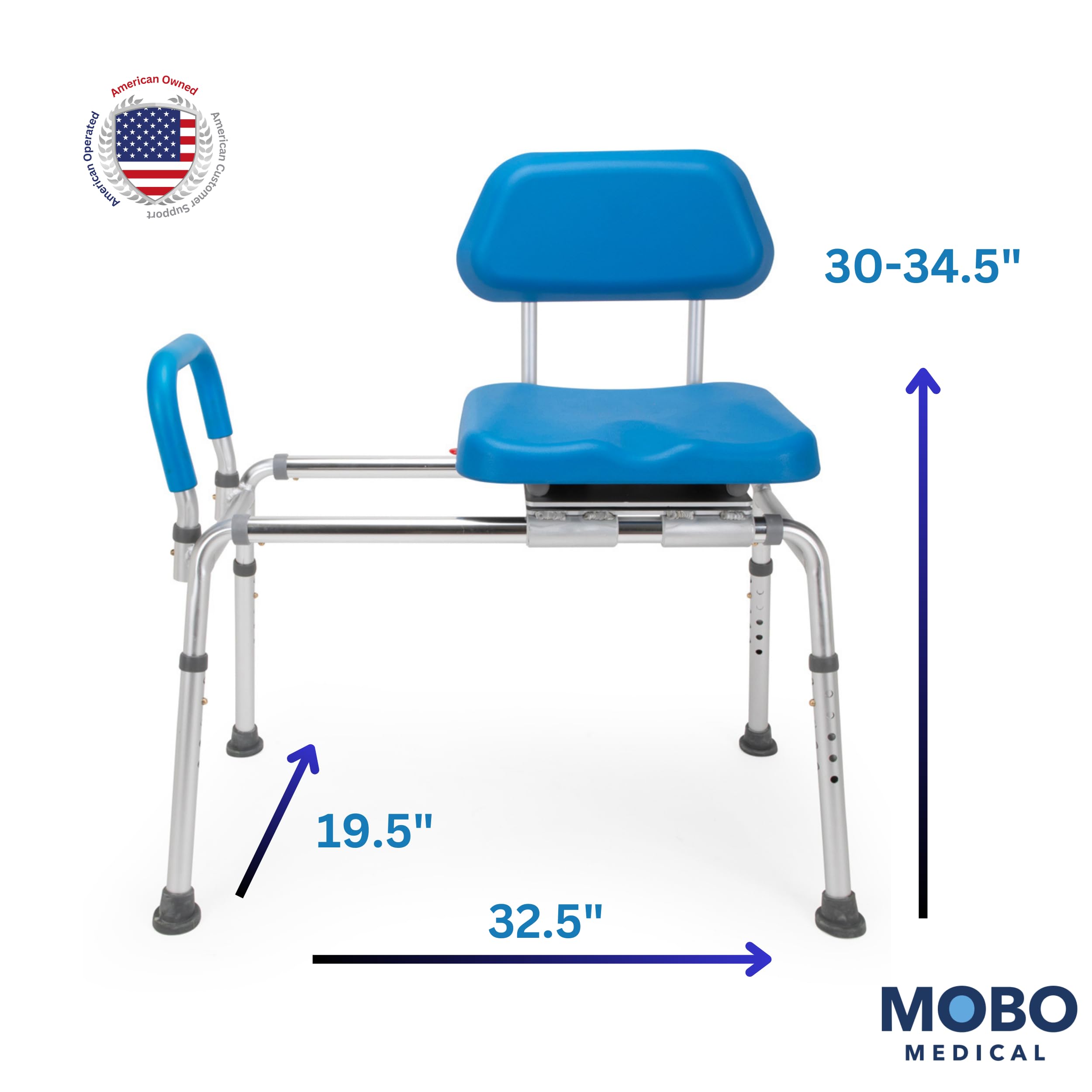 Mobo Sliding Shower Chair, Tub Transfer Bench with Swivel Seat - Adjustable Height, Locking Mechanism - Water Proof, 330 lbs Weight Capacity, Inside Shower for Elderly, Seniors, Handicap