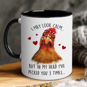 BECHUSKY Chicken Mug - Chicken Gifts - Funny Chicken Lover Gifts for Mom Dad, Chicken Gifts for Chicken Men Women, I May Look Calm Chicken Coffee Mug 11OZ